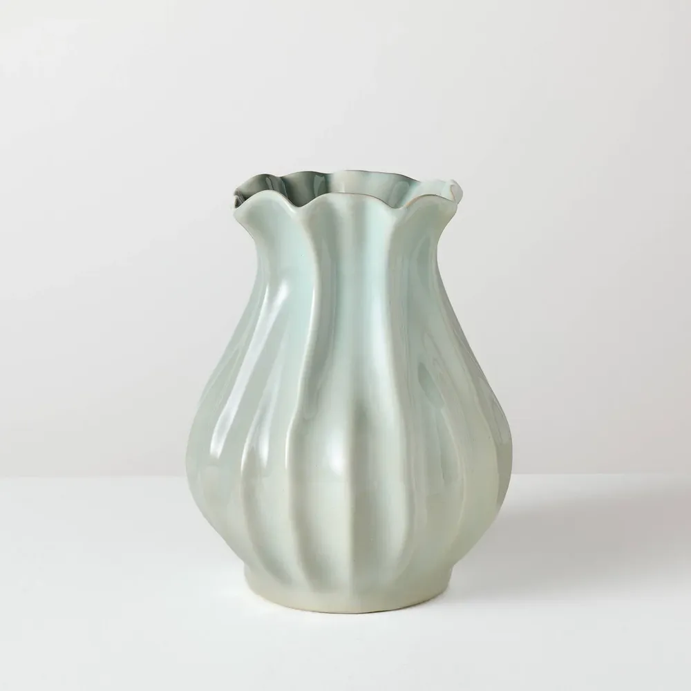 9" Pleated Ceramic Decorative Vase Blue - Hearth & Hand with Magnolia